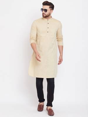 Beige plain pure linen men-kurtas 2