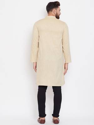 Beige plain pure linen men-kurtas 3