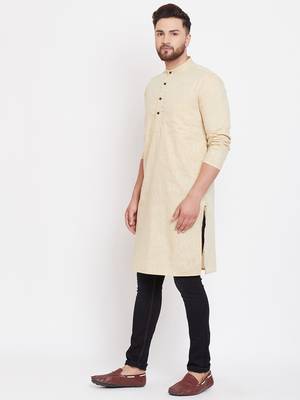 Beige plain pure linen men-kurtas 4