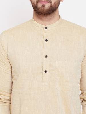 Beige plain pure linen men-kurtas 5