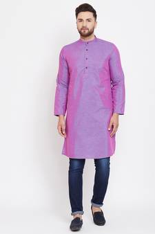 Purple plain pure linen men-kurtas