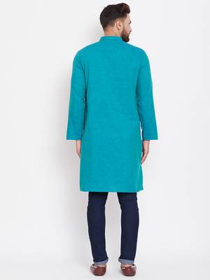 Turquoise plain pure linen men-kurtas 3