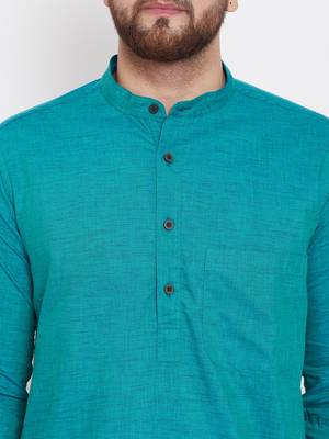 Turquoise plain pure linen men-kurtas 5