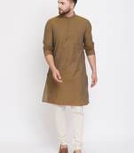 Brown plain pure cotton men-kurtas
