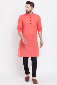 Pink plain pure cotton men-kurtas