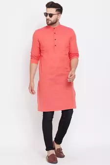 Pink plain pure cotton men-kurtas