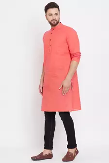 Pink plain pure cotton men-kurtas