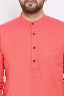 Pink plain pure cotton men-kurtas