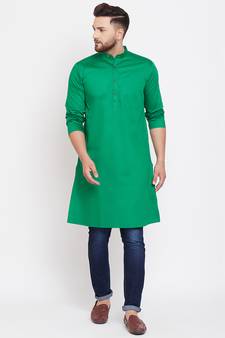 Green plain pure cotton men-kurtas