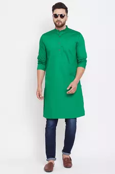 Green plain pure cotton men-kurtas