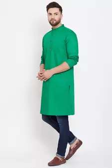 Green plain pure cotton men-kurtas