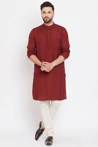 Maroon plain pure linen men-kurtas