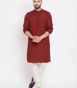 Maroon plain pure linen men-kurtas