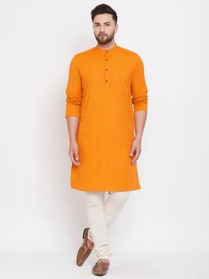 Yellow plain pure cotton men-kurtas 1