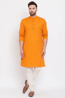 Yellow plain pure cotton men-kurtas