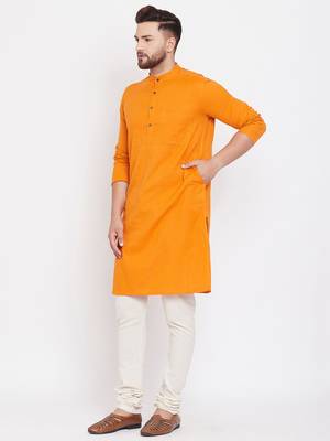 Yellow plain pure cotton men-kurtas 4