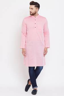 Pink plain pure cotton men-kurtas