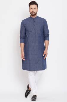 Blue woven pure cotton men-kurtas