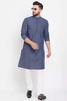 Blue woven pure cotton men-kurtas