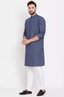 Blue woven pure cotton men-kurtas
