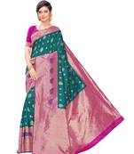 Green woven poly silk saree with blouse