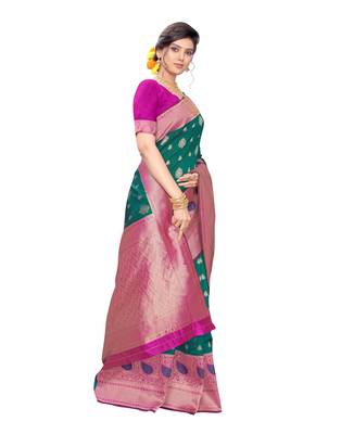 Green woven poly silk saree with blouse 2