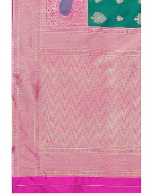 Green woven poly silk saree with blouse 5