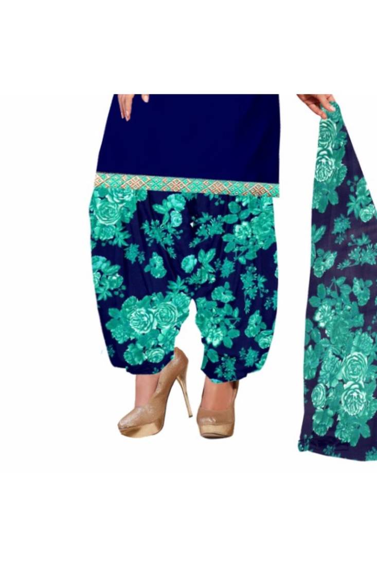 Blue printed crepe salwar