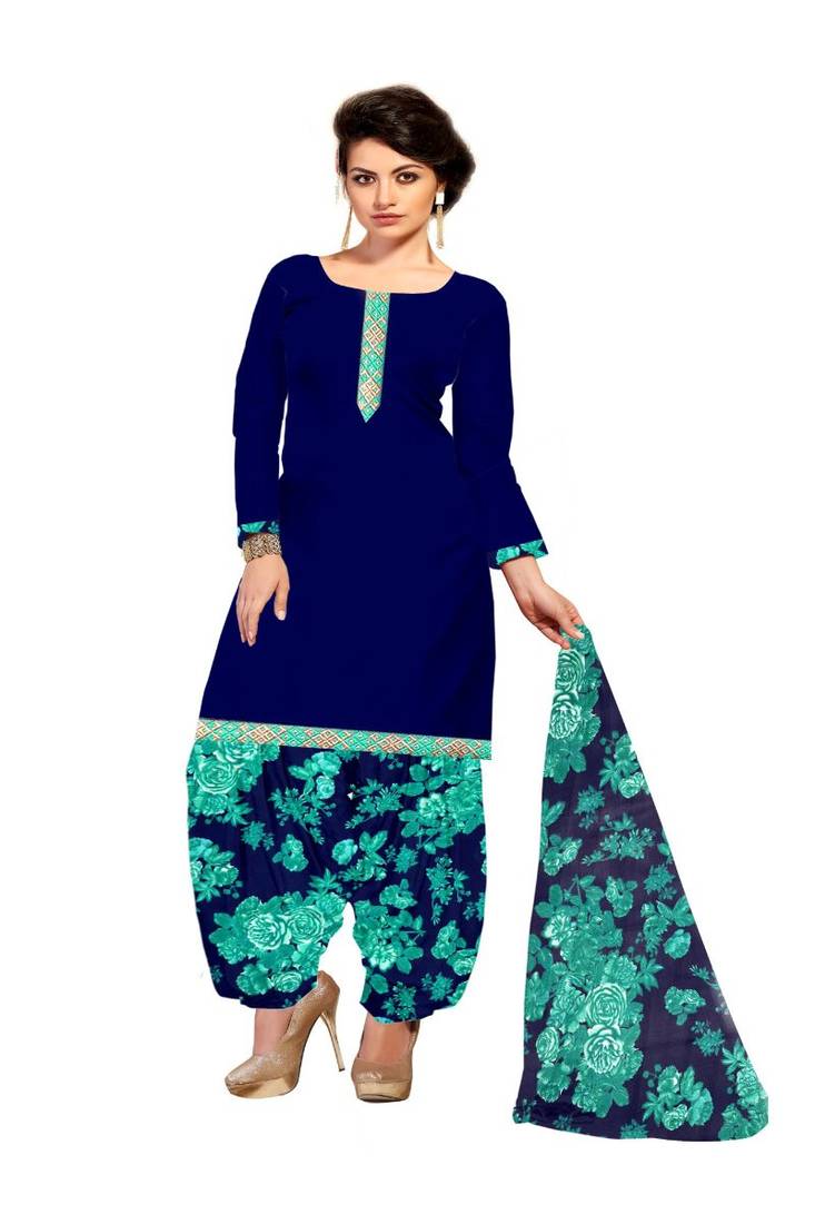 Blue printed crepe salwar