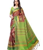Green printed silk blend saree with blouse