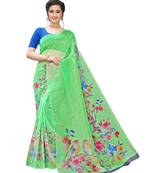 Green printed organza saree with blouse