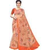 Peach printed organza saree with blouse