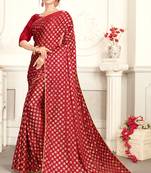 Red plain lycra saree with blouse