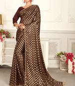 Brown plain lycra saree with blouse