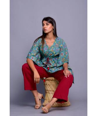 Green And Maroon Kaftan Co-Ord Set 4