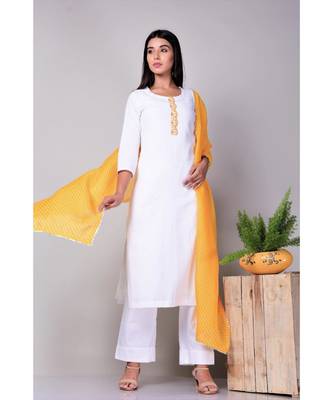 White suit set with leheriya Stole 1