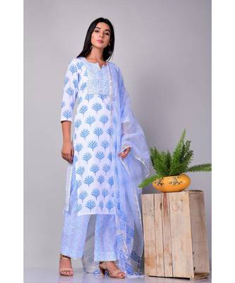 White and Blue Buti Suit Set 1
