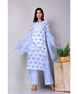 White and Blue Buti Suit Set 2
