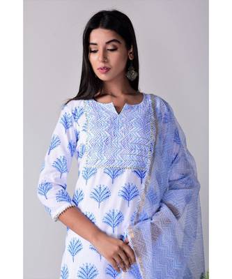 White and Blue Buti Suit Set 3