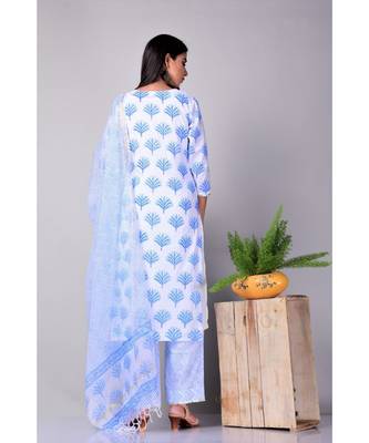 White and Blue Buti Suit Set 4
