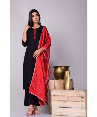 Black suit set with leheriya Stole 2