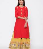 Red embroidered cotton kurtas-and-kurtis