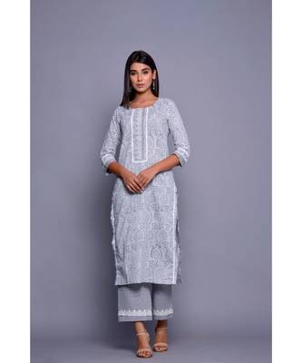 Grey handblock lace set 1