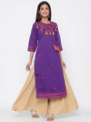 Purple printed chanderi kurtas-and-kurtis 4