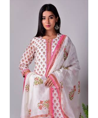 Off white and Pink Chanderi silk Suit Set 3
