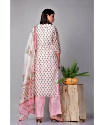 Off white and Pink Chanderi silk Suit Set 4