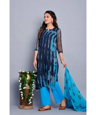Navy Blue Shibori Kota  Suit Set 1
