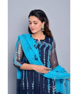 Navy Blue Shibori Kota  Suit Set 2