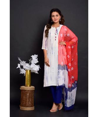 White Shibori Kota  Suit Set 1