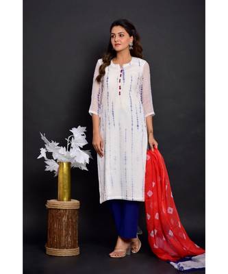 White Shibori Kota  Suit Set 2